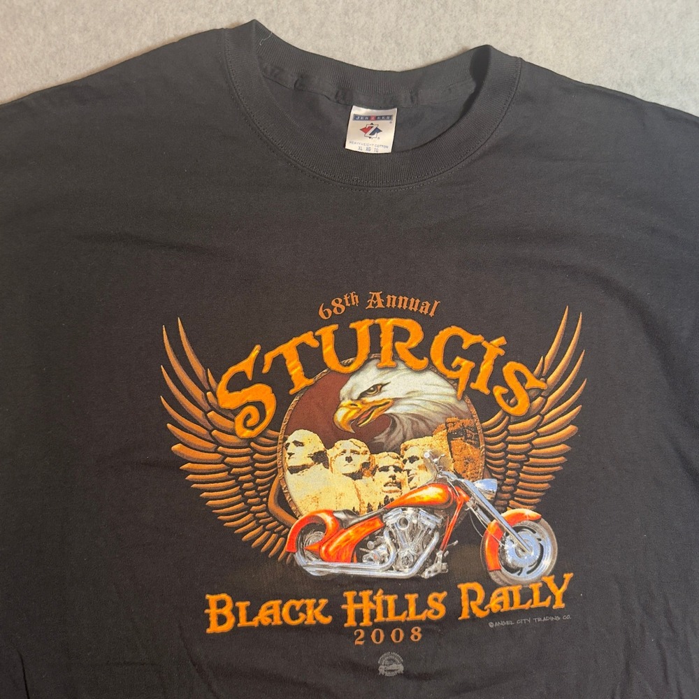 2008 Sturgis Black Hills Rally T-Shirt  Black XL Motorcycle Eagle Mt. Rushmore